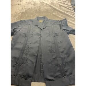 Zava Copacabana Mens Black Guayabera Shirt Embroidered Short Sleeve Size 46
